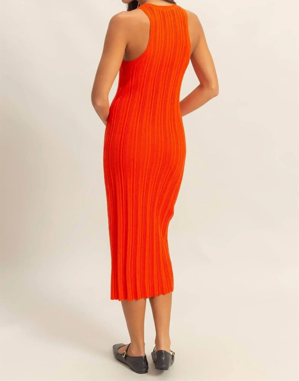 Kassy Round Neckline Ribbed Knit Bodycon Midi Dress