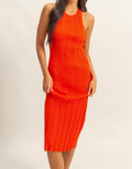 Kassy Round Neckline Ribbed Knit Bodycon Midi Dress