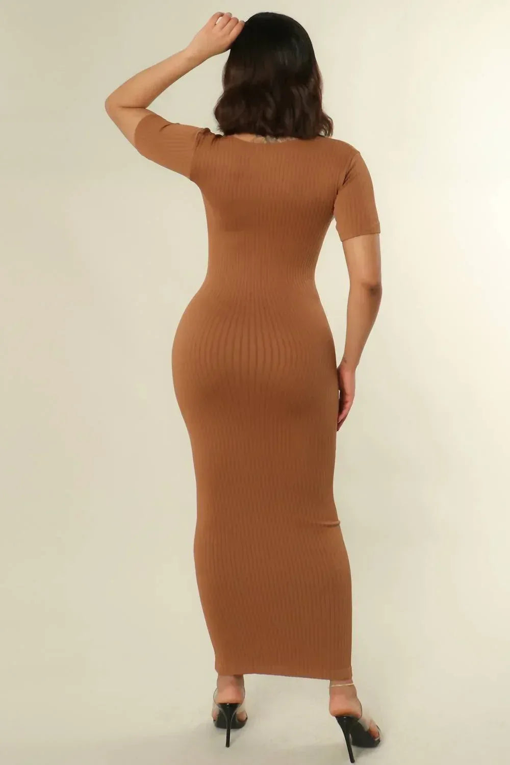 V-neck Bodycon Ribbed Dress