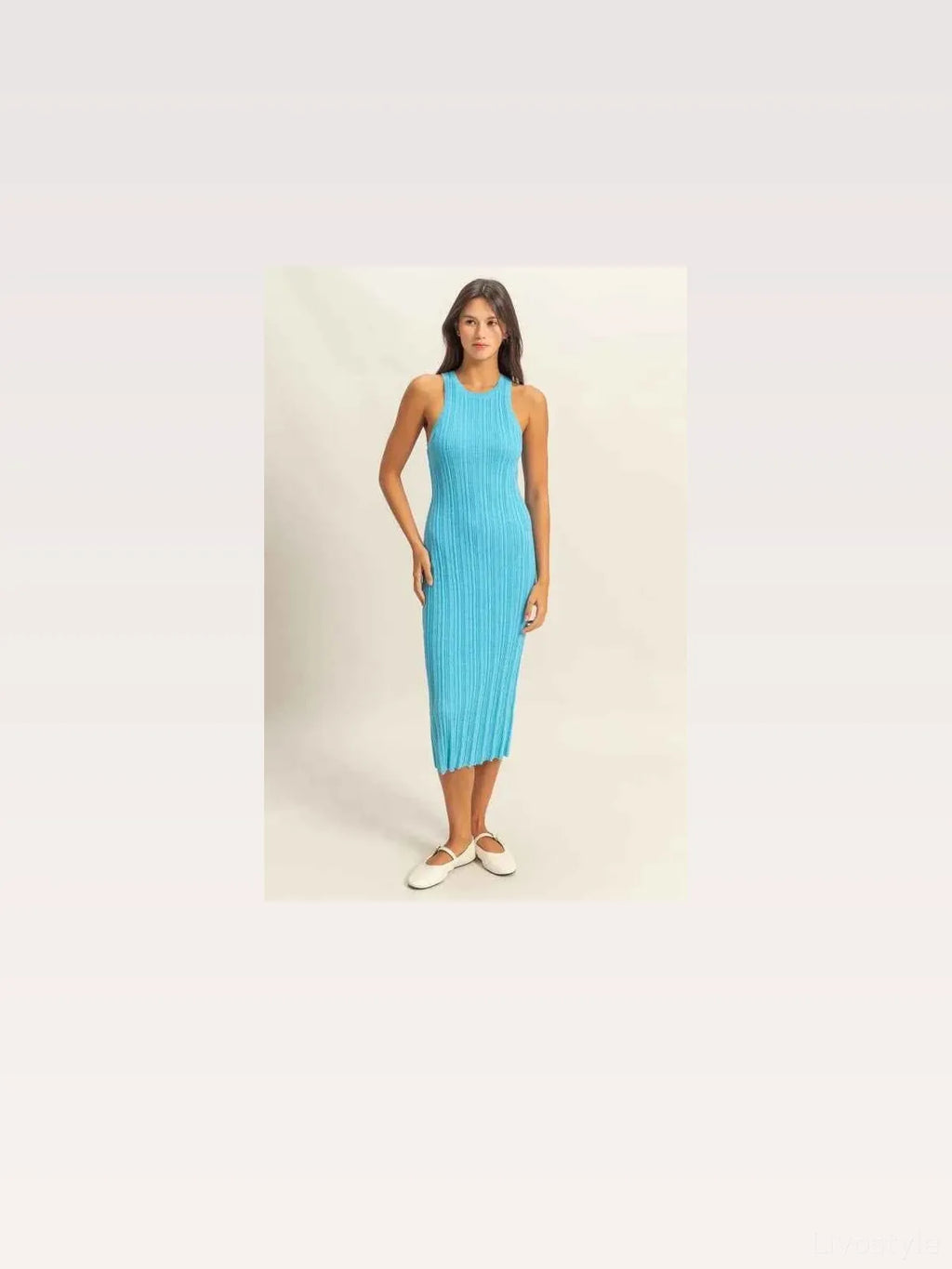 Round Neck Bodycon Ribbed Knit Dress in BLUE